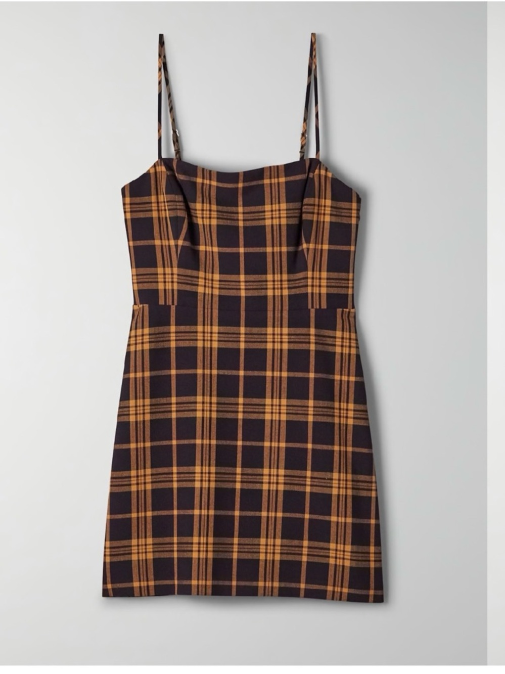 Aritzia Plaid Mini Dress in Navy and Mustard